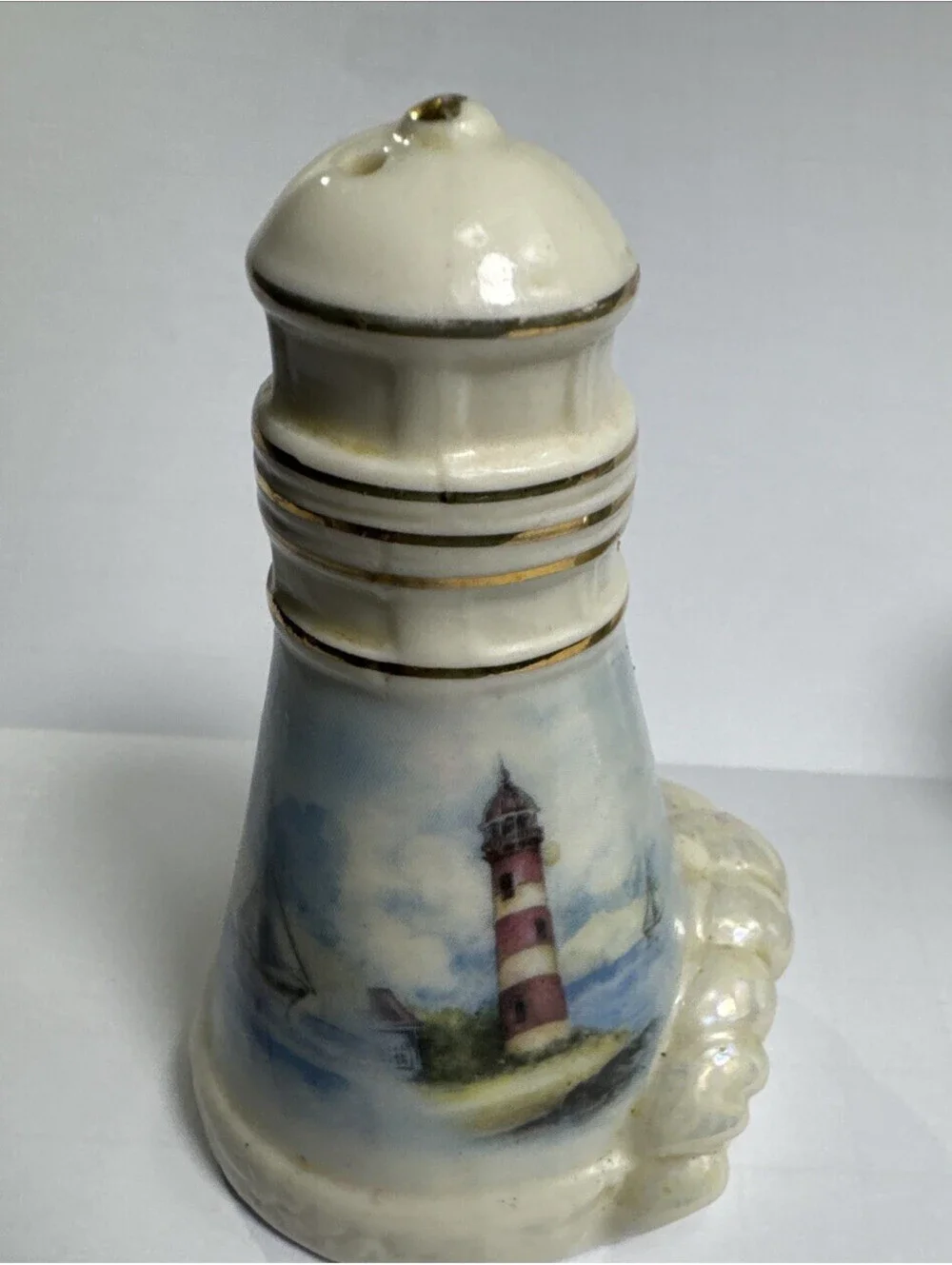 Giftco Lighthouse Shaped Ceramic Salt & Pepper Shaker Set Sailboat Nautical